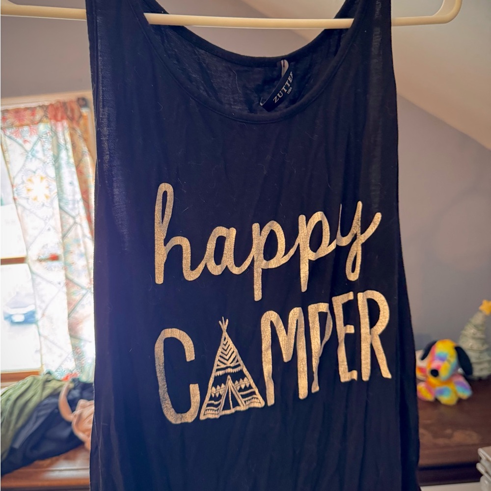 Black 'Happy Camper' Tank Top